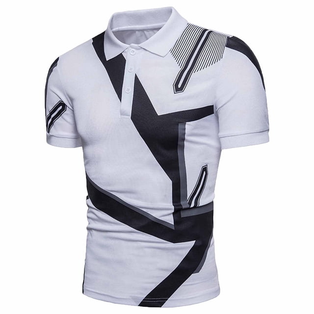 Pompotops T-Shirt à Manches Courtes pour Hommes Imprimé Col Rabattu en Solde