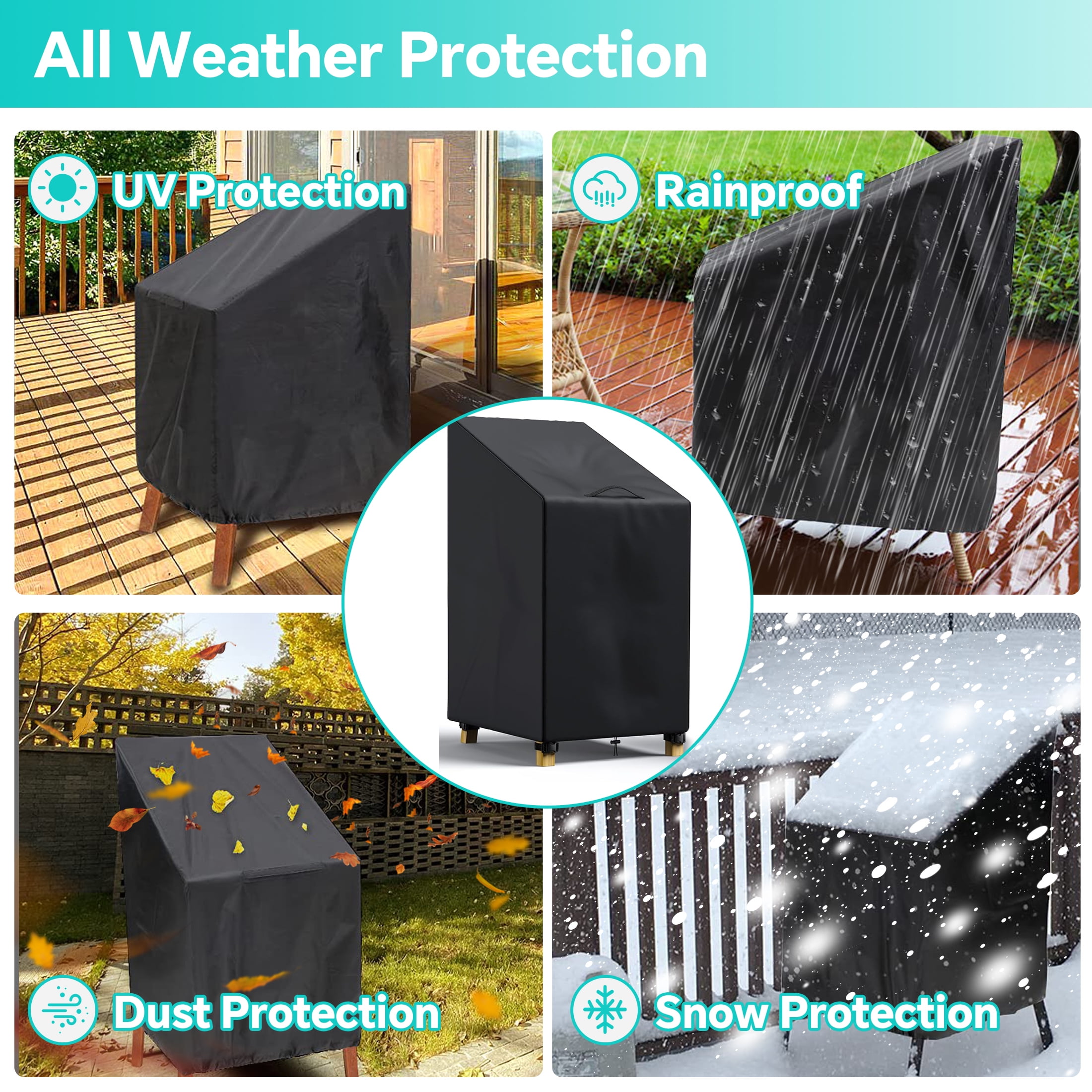 LCGOD Stackable Patio Chair Cover, Outdoor Chair Cover 100% Waterproof, High Back Lawn Patio Furniture Covers, Fits for 4-6 Stackable Dining Chairs, 2PCS, 28"Wx36"Dx47"H