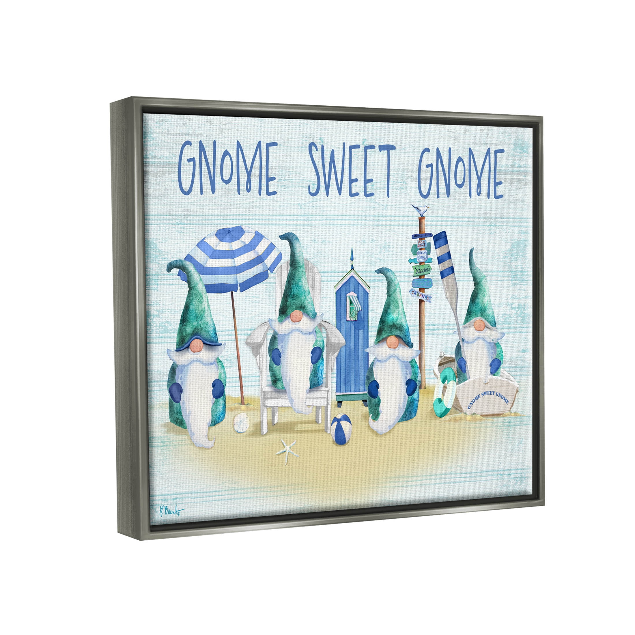 Sweet Gnome Coastal Beach Family Fairy Tales & Fantasy Graphic Art Luster Gray Framed Art Print Wall Art