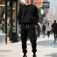 thumbnail image 5 of Ecqkame&nbsp;Men's Sweatsuits Fleece Warm 2 Piece Sets Outfits Long Sleeve Crewneck Pullover Active Joggers Sweatpants Tracksuits Set&nbsp;Black&nbsp;XL, 5 of 7