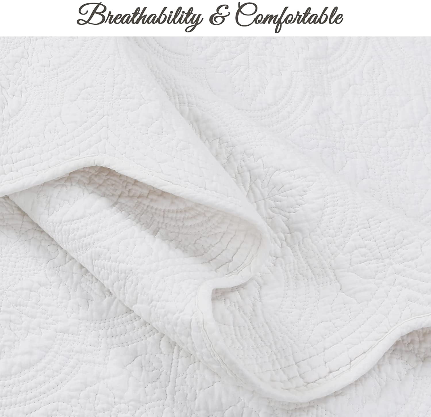 Cozy Line Victorian Medallion Matelasse Scalloped Edge 100% Cotton 3-Piece White Quilt Bedding Set, King