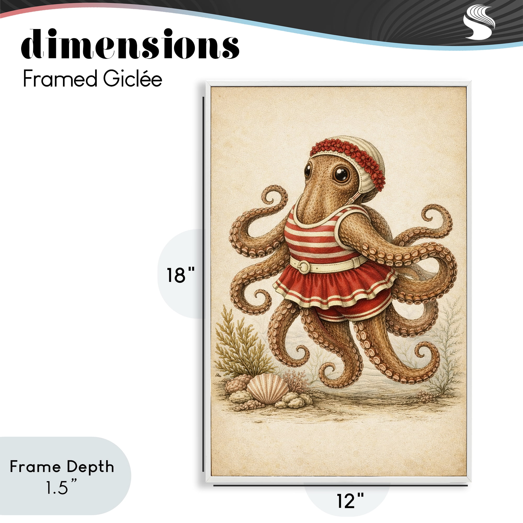 Stupell Industries Octopus of Maritime Bathing Society White Framed Giclee Art, design by Grotto Studios