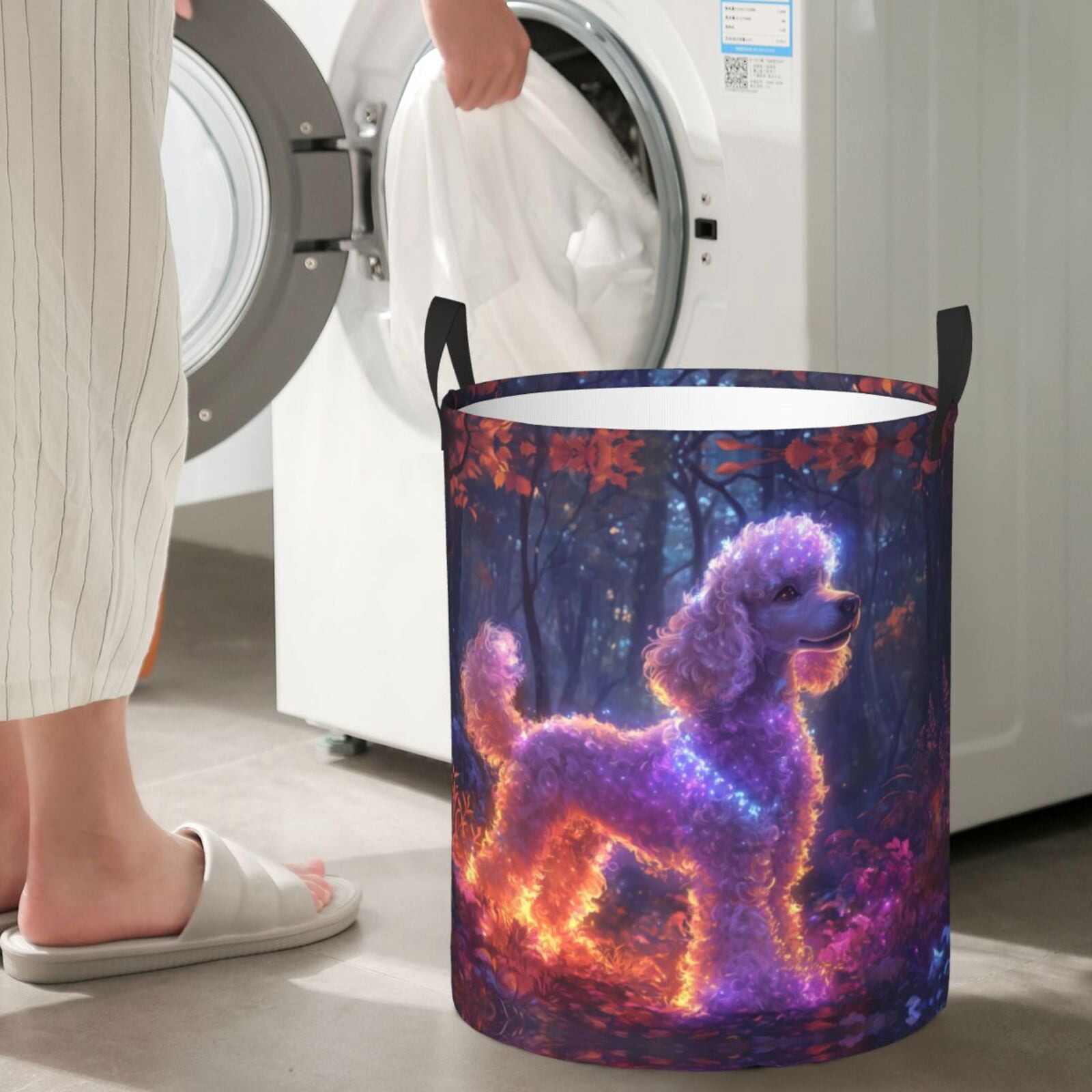 Large Laundry Basket with Handles - Autumn Glow Poodle Dream Kids Baby Dirty Clothes Laundry Hamper for Bedroom Aesthetic