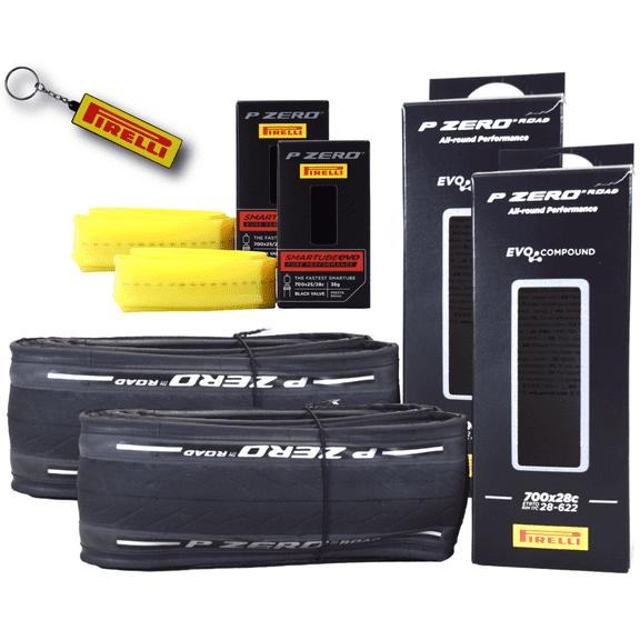Pirelli P ZERO Road Bicycle Tire 28-622 (700x28c)   SmarTUBE EVO 25/28-622 Presta 60mm - 2 Pack