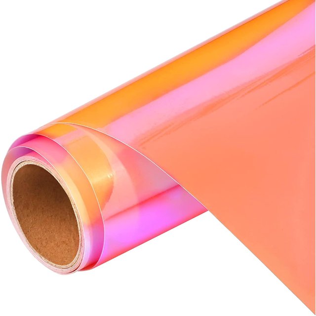 Rollo de vinilo adhesivo holográfico - Vinilo permanente brillante e impermeable para manualidades - 12" X 6' - Para calcomanías, letreros, pegatinas, color naranja coral ópalo