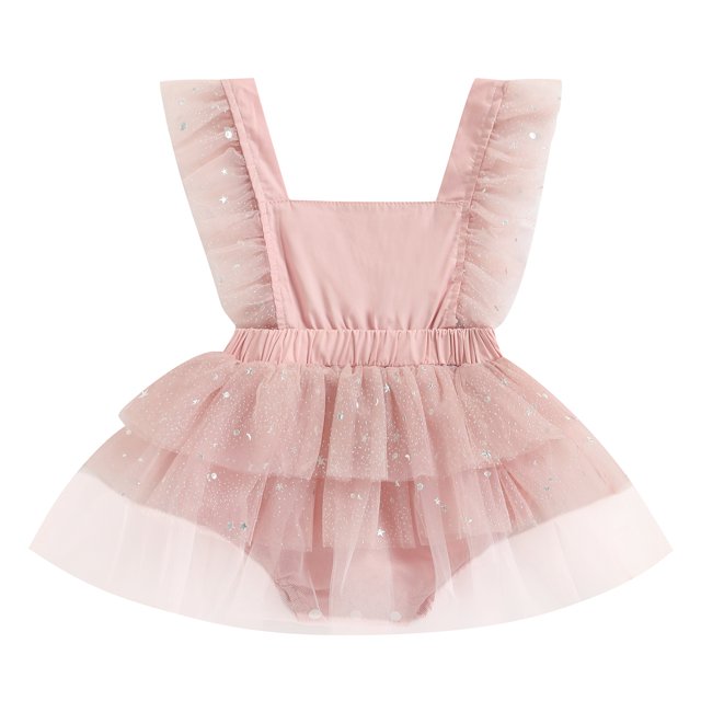 Pantalones de bebé sin mangas y lentejuelas de cuello cuadrado fiesta princesa vestido de tul