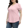 thumbnail image 4 of fatyb Plus Size Tops for Women Puff Short Sleeve Eyelet Blouses Dressy Summer Beach Vacation Tshirts, 4 of 7