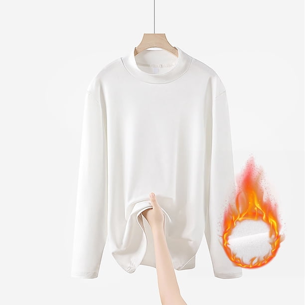 Ailaofu Turtleneck Long Sleeve Soft Cotton Mock Neck Shirt Solid Color Basic Tee Tops
