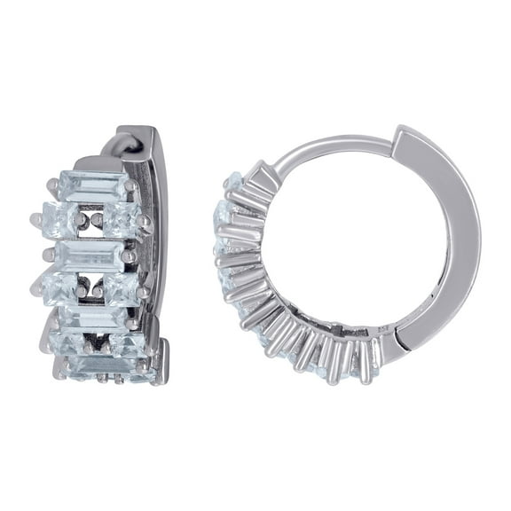 925 Sterling Silver Womens Baguette Round Cubic Zirconia Fashion Endless Hoop Earrings 6.5mm Wide Hoop Earring for Women