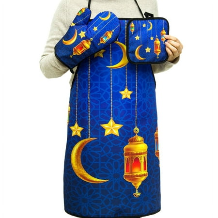 

GENEMA Eid Mubarak Baking Apron Roasting Glove Insulated Mat Ramadan Decoration