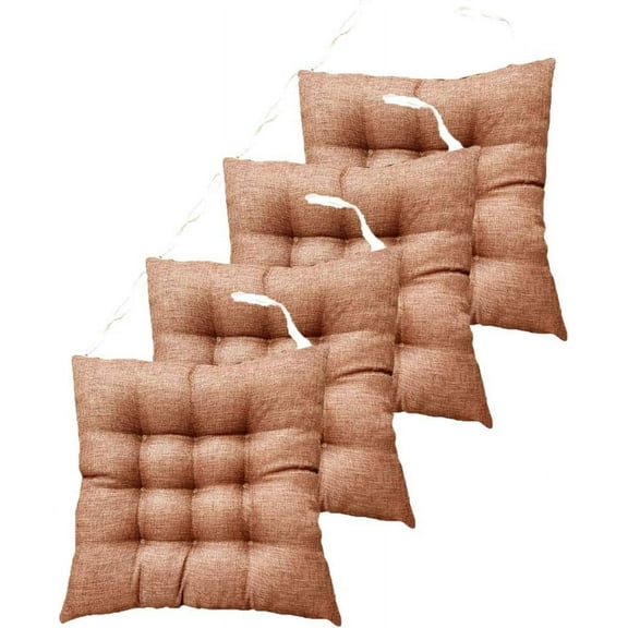 Nvzi Set of 4 Square Solid Tufted Chair Pads Indoor Seat Cushions Pillows with Ties Light Coffee 18"x18"x3"