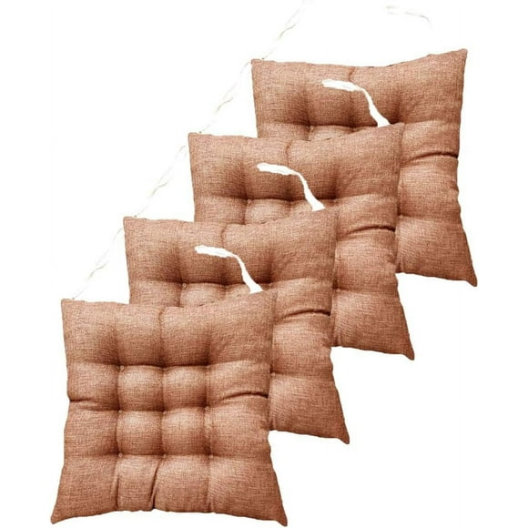 Nvzi Juego de 4 cojines para sillas de interior con mechones sólidos y cuadrados, con lazos, color café claro, 45,7 x 45,7 x 7,6 cm