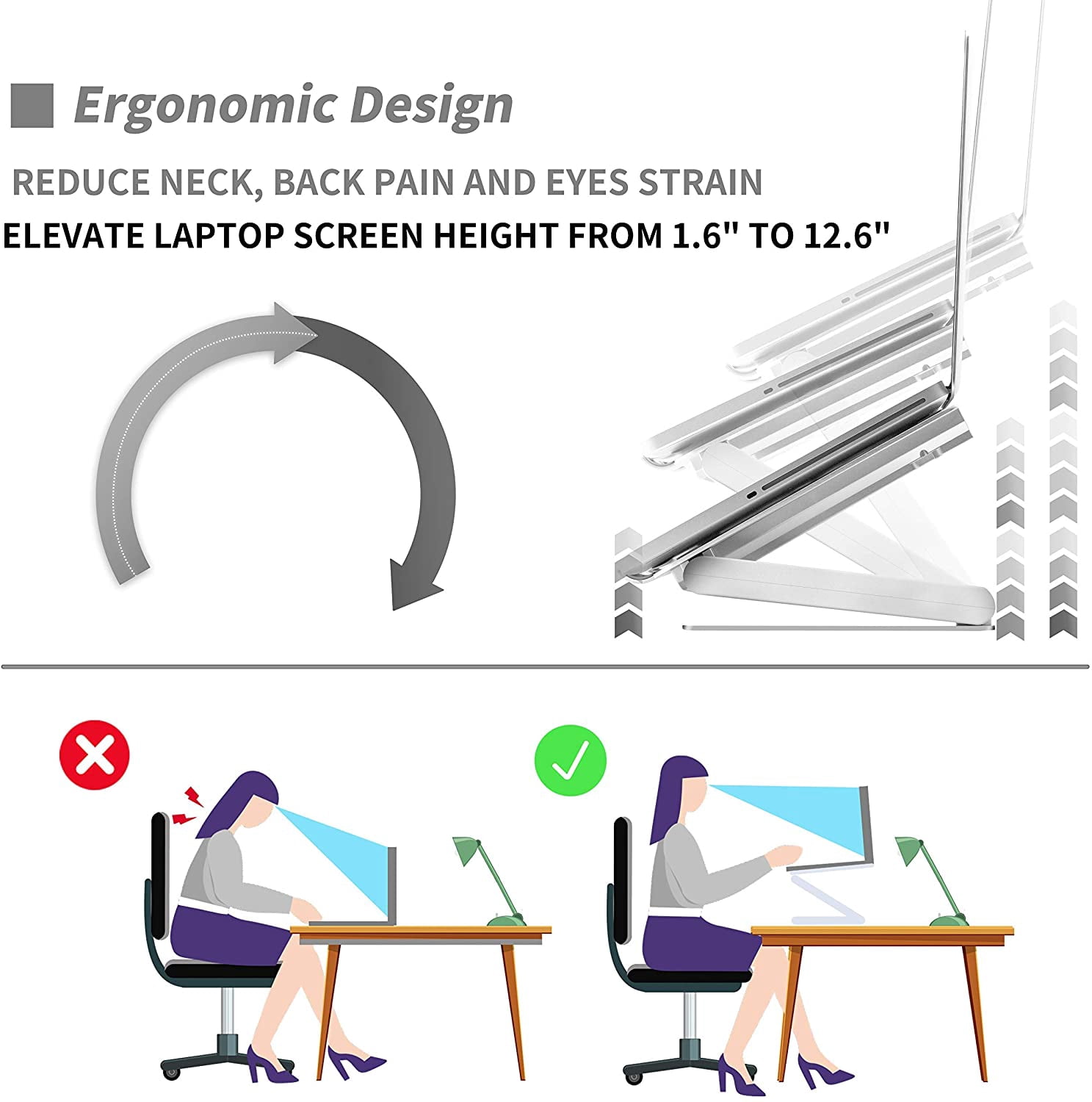Laptop Cooling Pad with Low-Noise Fan and 3.0 USB Hubs, Ventilated Cooler Prevent Overheating, Ergonomic Stand Support Up to 17” Gaming Notebook Computer, Aluminum