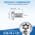 thumbnail image 2 of 10Pack 5/16-18 x 1/2" Torx Security Machine Screws Bolt, Silver Tone, 2 of 6