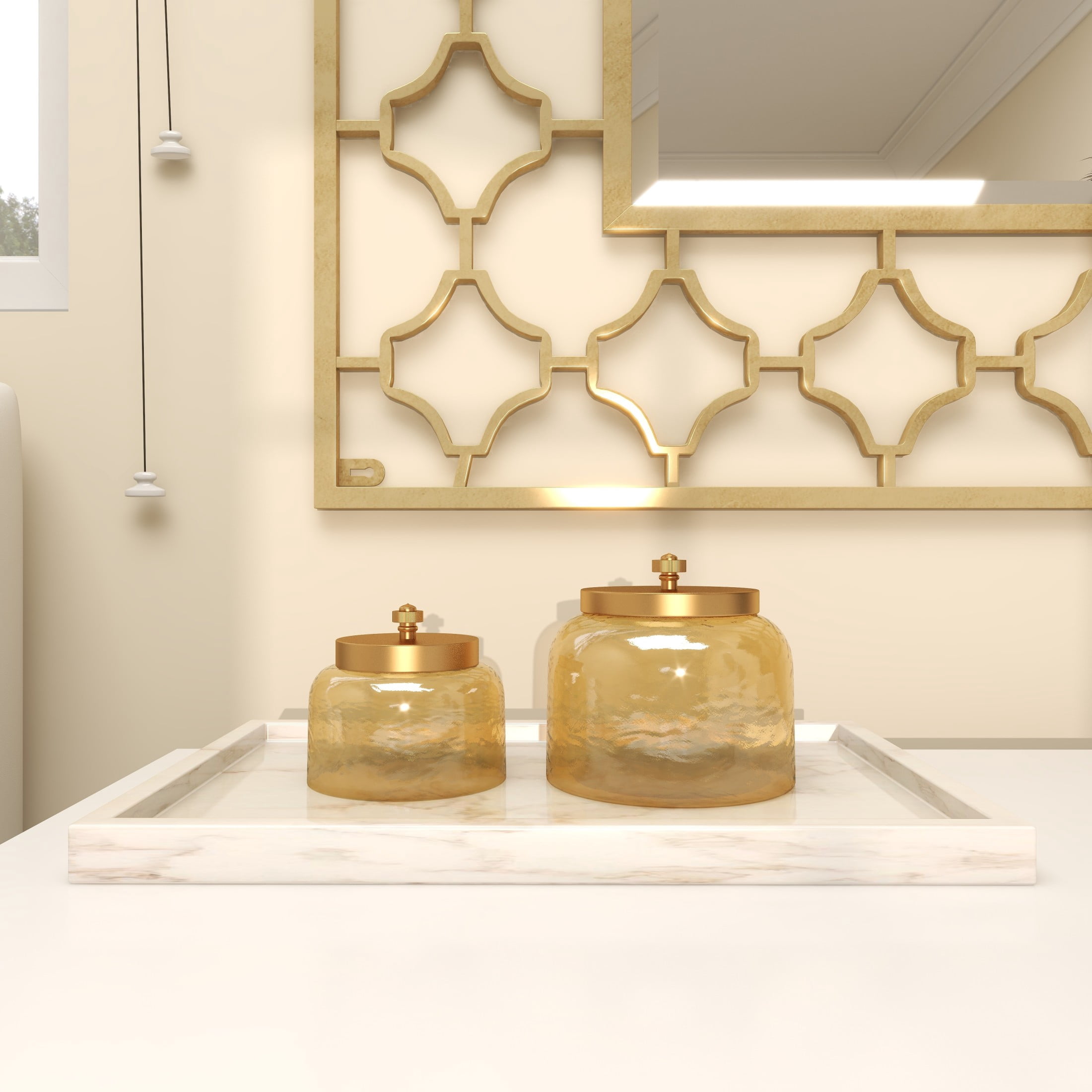 Cosmoliving by Cosmopolitan Glam Transparent Smoked Glass with Golden Hue Decorative Jars, Set of 2 4"W x 5"H