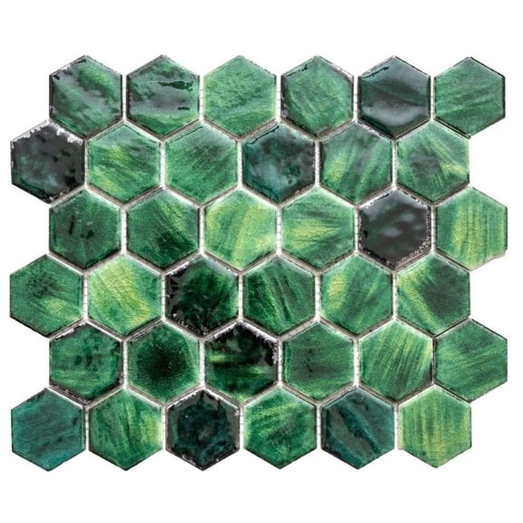 The Tile Life Agate Emerald Glossy Porcelain Hexagon Mosaic Wall Tile, 12 x 12 in, 1-Piece