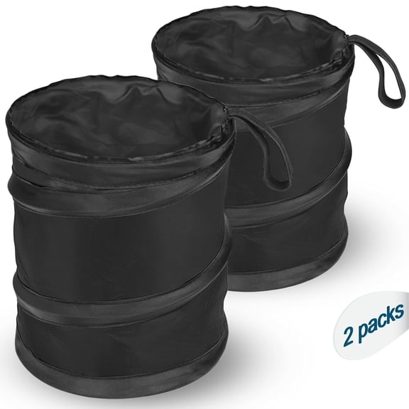 Prichor Car Trash Can, 2 Pack Mini Collapsible Pop-Up Car Garbage Can, Waterproof Hanging Car Trash Bag with Velcro, Black