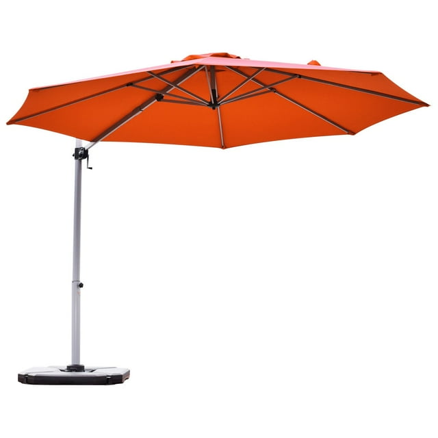 Patiojoy Parasol Déporté d'Extérieur 11 Pieds pour Patio avec Base Rouge Brique