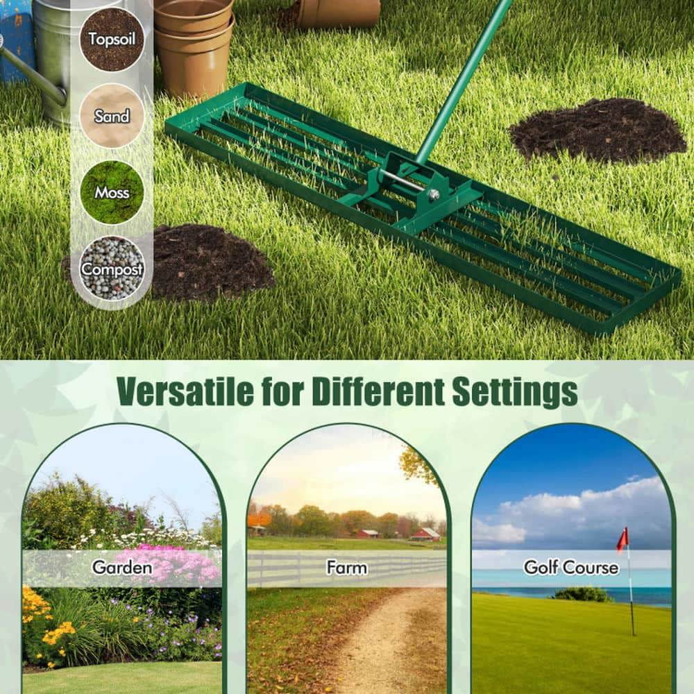 Demifill 46 x 10 Inch Lawn Leveling Rake for Outdoor as Patio, Garden, Backyard, Heavy Duty Lawn Level Tool for Soil, Green