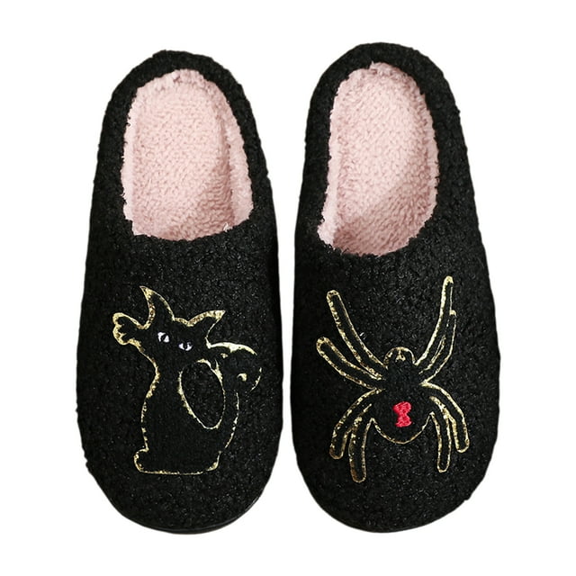 Halloween plano arañas patrón gato calientes zapatos casa felpa (40-41)