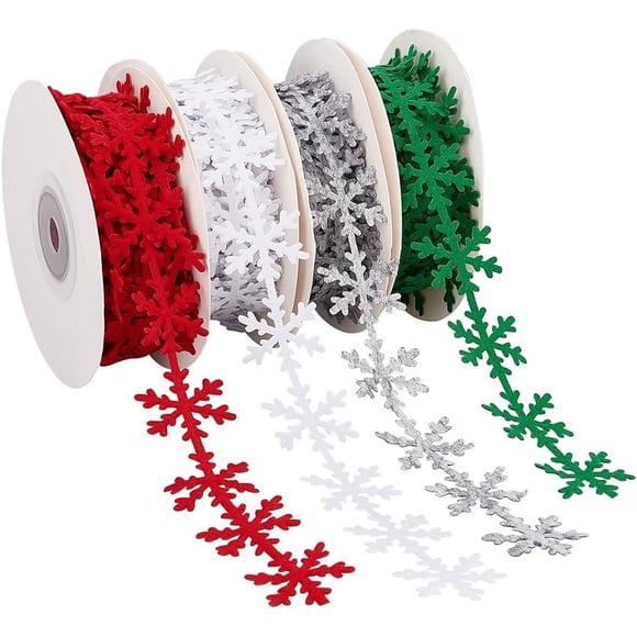 YISITIAN 4 Rolls Christmas Ribbon, Red Snowflake Lace Embellished Trim for Xmas Decorations, Holiday Gift Wrapping, and Wedding Scrapbook Crafts AZ1014-4689