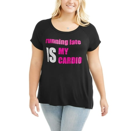 Eye Candy Juniors' Plus Short Sleeve "Running Late" Keyhole Back Tee