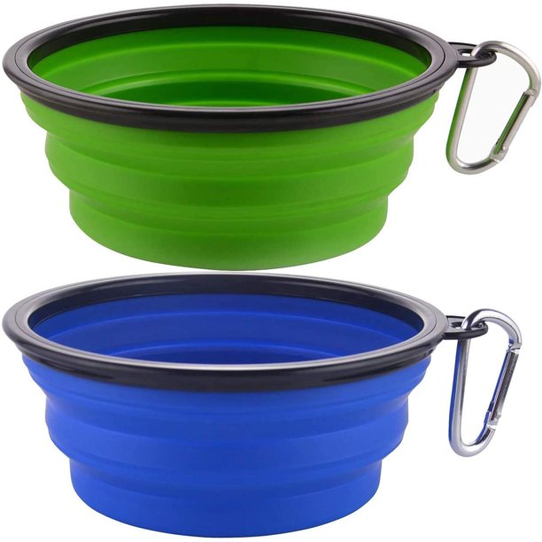 Cuenco para perros, paquete de 2 cuencos plegables de silicona para perros con mosquetón, cuenco portátil para agua o comida para perros medianos a grandes, cuenco para perros de viaje (verde+azul) brillar Electrónica