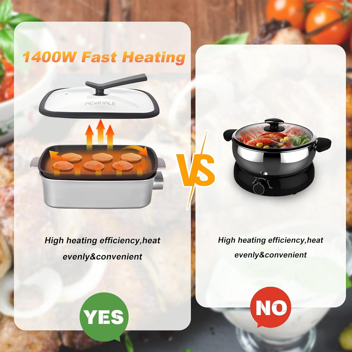 2-in-1 Electric Grill with Non-Stick Plate, Smokeless Griddle Skillet for Indoor Cooking