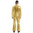 thumbnail image 3 of YiZYiF Men Metallic Shiny Disco Jumpsuit Flare Pants Bell Bottoms Hippie Romper Stage Singer Costume Gold XXL, 3 of 7