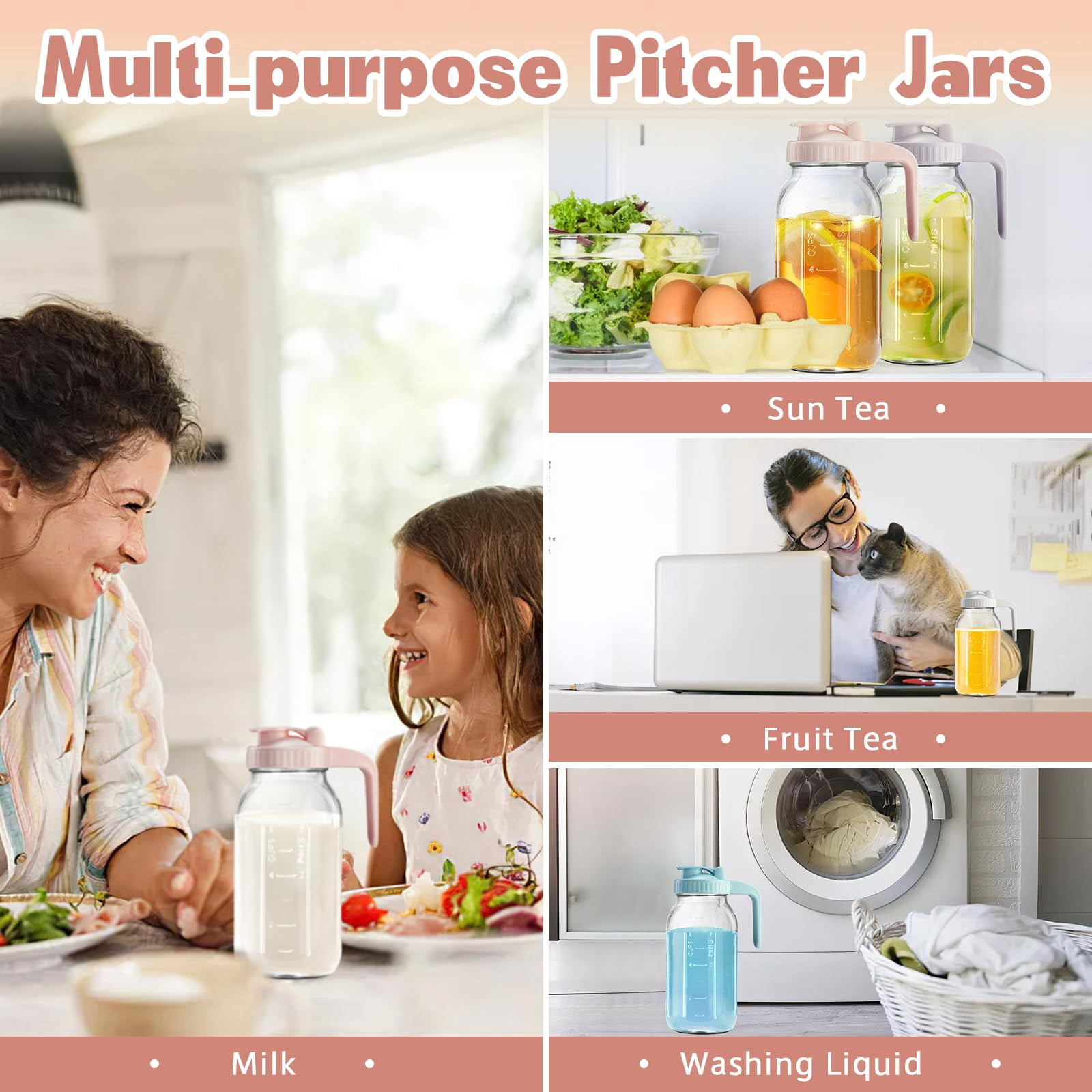 Mason Jar With Pour Spout Lid V-shaped  2 Quart Iced Tea Pitcher Double Leak Proof 64 Oz Drink For Breastmilk Sun Juice Coffee Creamer