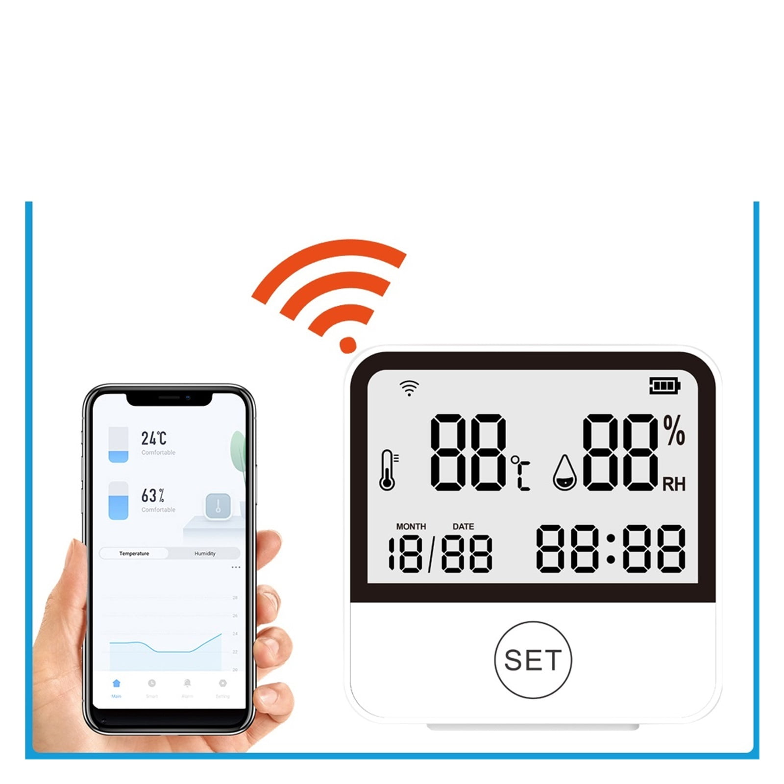 WIFI Digital LCD Indoor Convenient Temperature Sensor Humidity Meter Thermometer Hygrometer Gauge ,Simple Operation