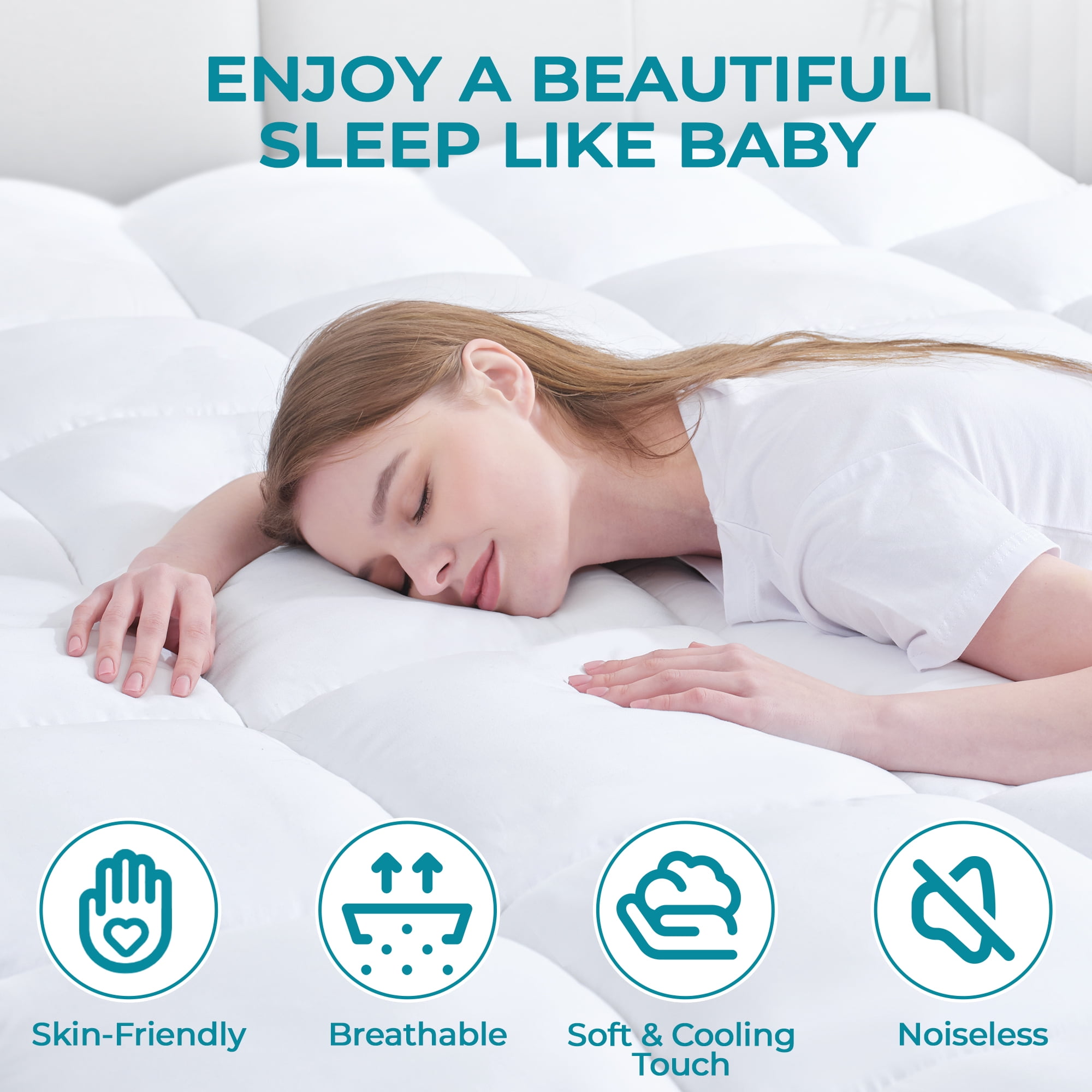 BDEUS Full Size Extra Thick Mattress Topper, Cooling Mattress Pad Cover, Pillow Top Protector with 8-21 inch Deep Pocket, White