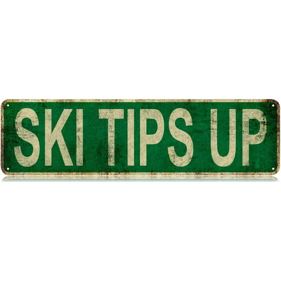 Metal Tin Sign Ski Tips up Sign Retro Tinplate Metal Plaque for Street Home Office Garden Decor 4x16 Inch
