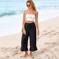 thumbnail image 4 of Womens Wide Leg Pants Drawstring Elastic High Waisted Ruffle Hem Capri Pants with Pockets Black 2XL, 4 of 5