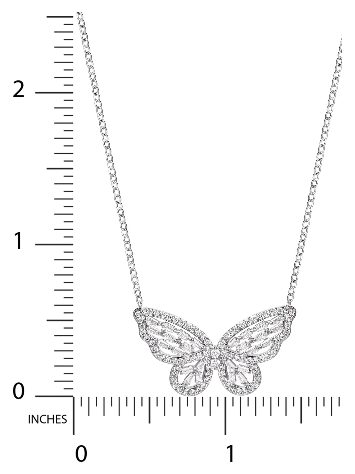 Believe by Brilliance- Women's Fine Silver Plated Cubic Zirconia Butterfly Necklace, 18" + 2"