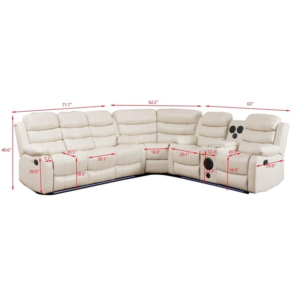 Pemberly Row Faux Leather Living Room Set Modern Reclining Sectional Sofa White
