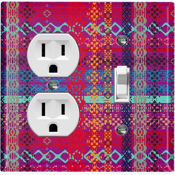 Metal Light Switch Plate Cover Ethnic Aztec Tribal Plaid Pattern Red SFR056