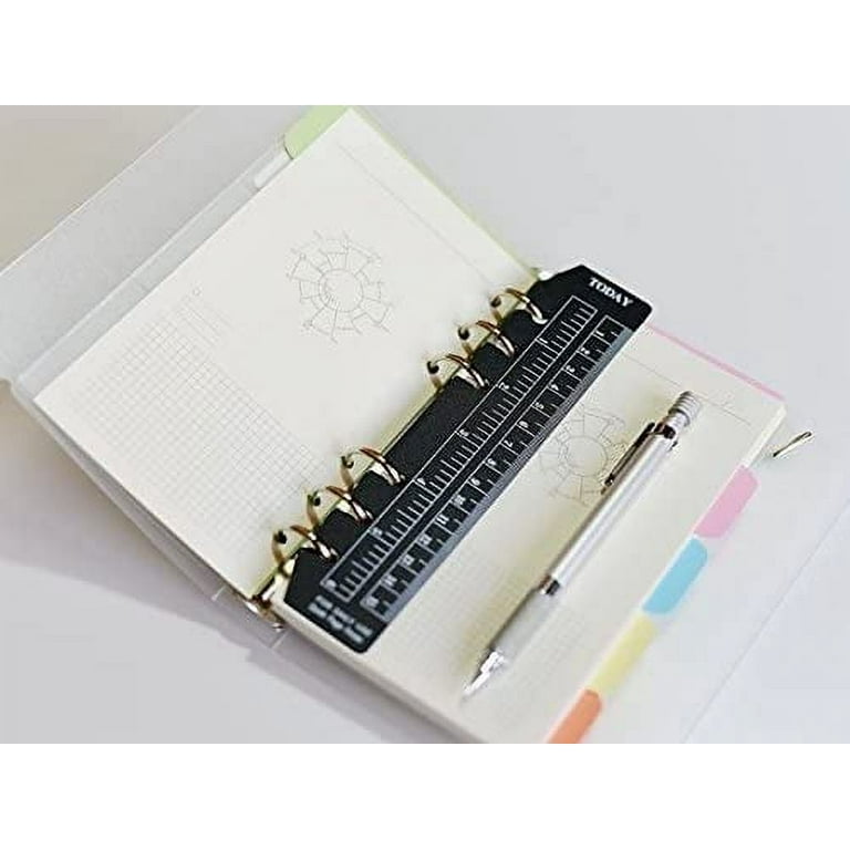 4pcs Plastic Bookmark Rulers A5 A6 Page Marker Page Finder Ruler Loose Leaf Ruler Measuring Ruler for 6 Hole A5 A6 Binder Notebook, Clear and Black