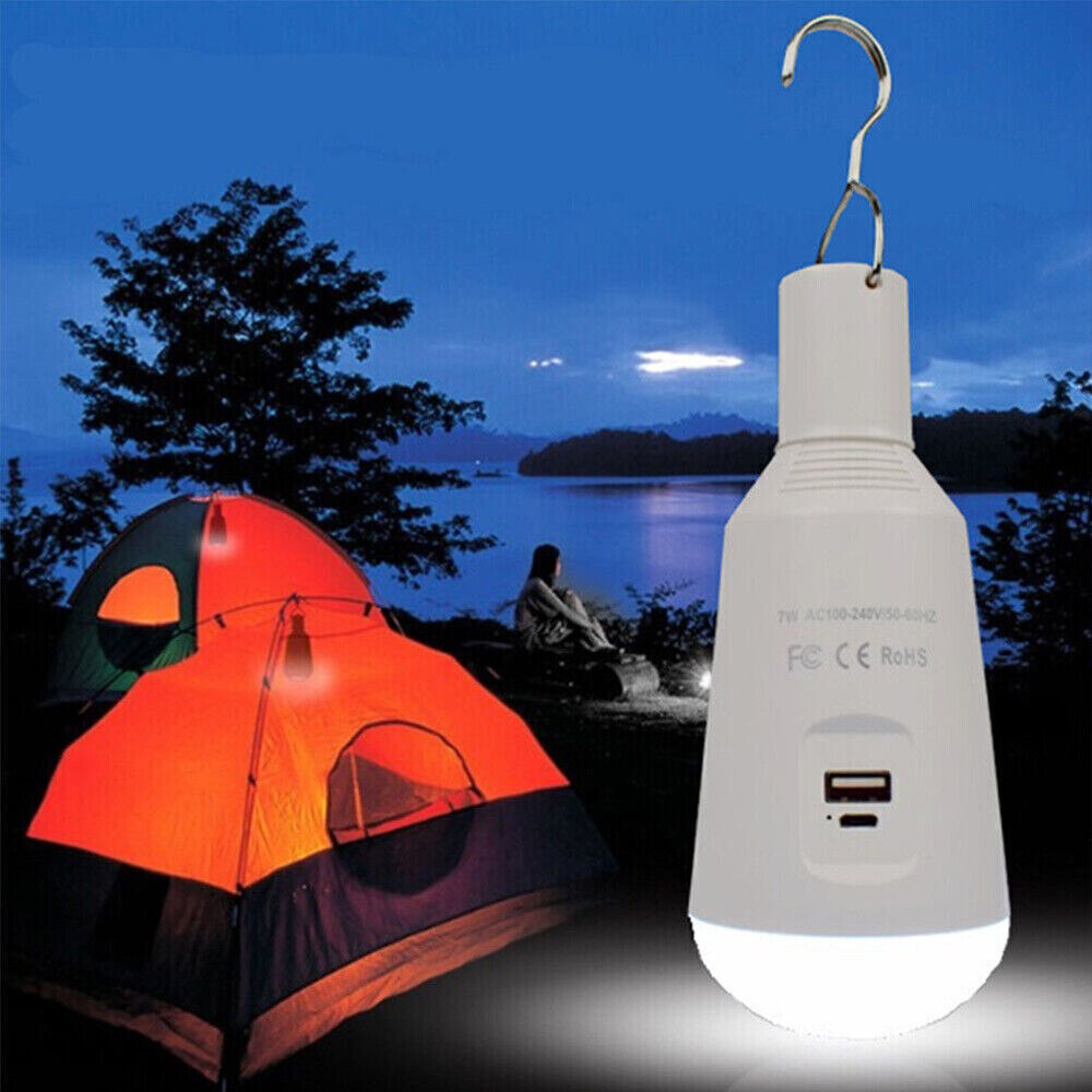 Emergency LED Light Rechargeable Tent Lamp Hiking Backpacking Night E27 Bulb Portable Cordless Hanging Lantern Lighting