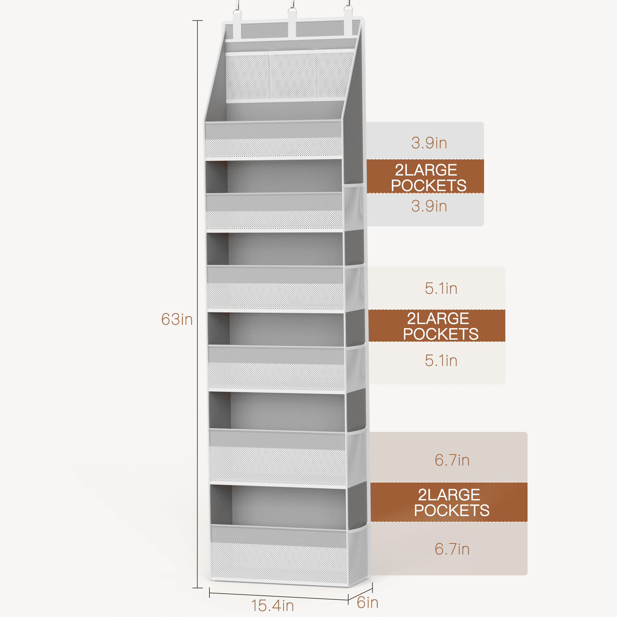 Criusia Over the Door Organizer  for baby ,  6-Shelf  Thickened non-woven fabric Closet Hanging Storage, 3 Pcs upgrade hooks, 55lbs Capacity, Gray