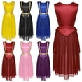 thumbnail image 3 of Womens Liturgical Dance Dress Choir Costume Round Neck Sleeveless Lace-up Sides Split Satin Tunic Dresses, 3 of 7