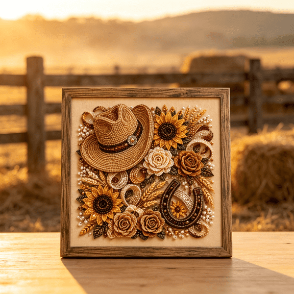 Western Charm Pearl Diamond Art DIY Kit - Easy Match & Place Craft, Shimmering Pearl Rustic Home Art