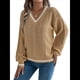 thumbnail image 1 of Suéter de Punto con Cuello en V y Larga para Mujer, Otoño 2025, Top Tipo Jersey, , Suave, Elegante y Casual. Caqui L, 1 of 10