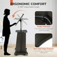 thumbnail image 5 of Yescom Podium Stand with 4-360° Lockable Wheels Tilting Tabletop 33"-46" Height Adjustable Shelves for School Home Office Black Walnut, 23"L x 15"W x 33"H, 5 of 12