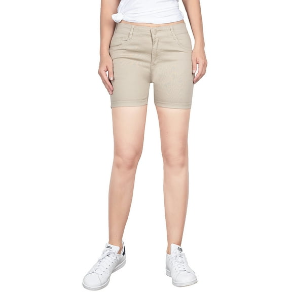 2Luver, Women's, Stretchy 5 Pocket Mid-Rise Solid Color Classic Work School Uniform Pants Shorts, Khaki, 11