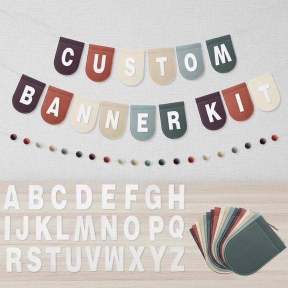 Make Your Own Banner Kit Personalized Handmade Name Scallop Felt Banner, Custom Banners for Birthday Wedding Baby Shower (Earth Color)