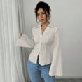 thumbnail image 6 of Tops for Women Trendy Short Sleeve Cotton Linen Button Down Loose Summer Blouses Business Casual Tops for Women bovemsi, 6 of 6