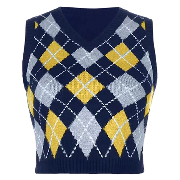 Gibobby Suéter casual mujer, Chaleco de suéter para mujer, cuello en V, sin mangas, chaleco de punto trenzado, sin mangas(Amarillo,M)