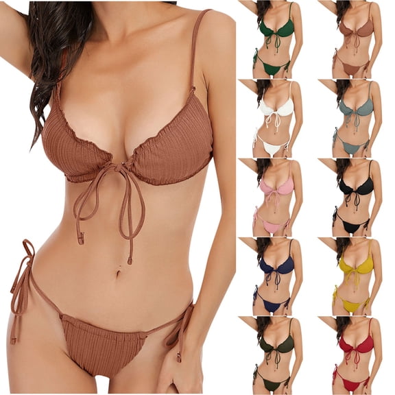 Lovzfmll Women's Bikini Set, Cut Out Triangle Top and String Bottoms, Two Piece Bathing Suit for Beach Vacation