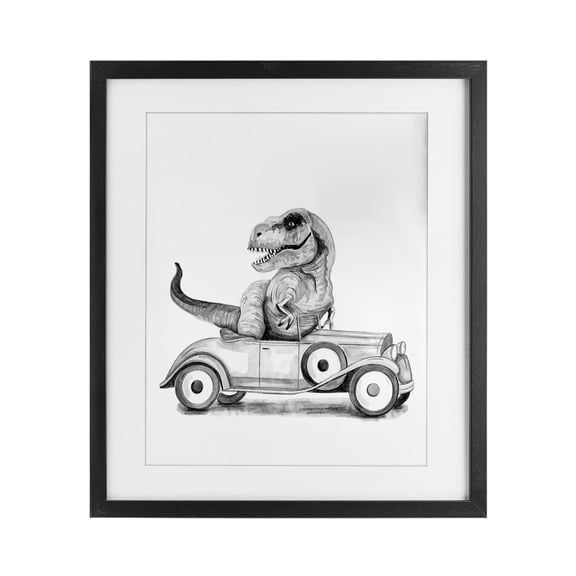 Stupell Industries Dinosaur in Vintage Vehicle Black Framed Print Under Glass design by Rachel Nieman, 16 x 13